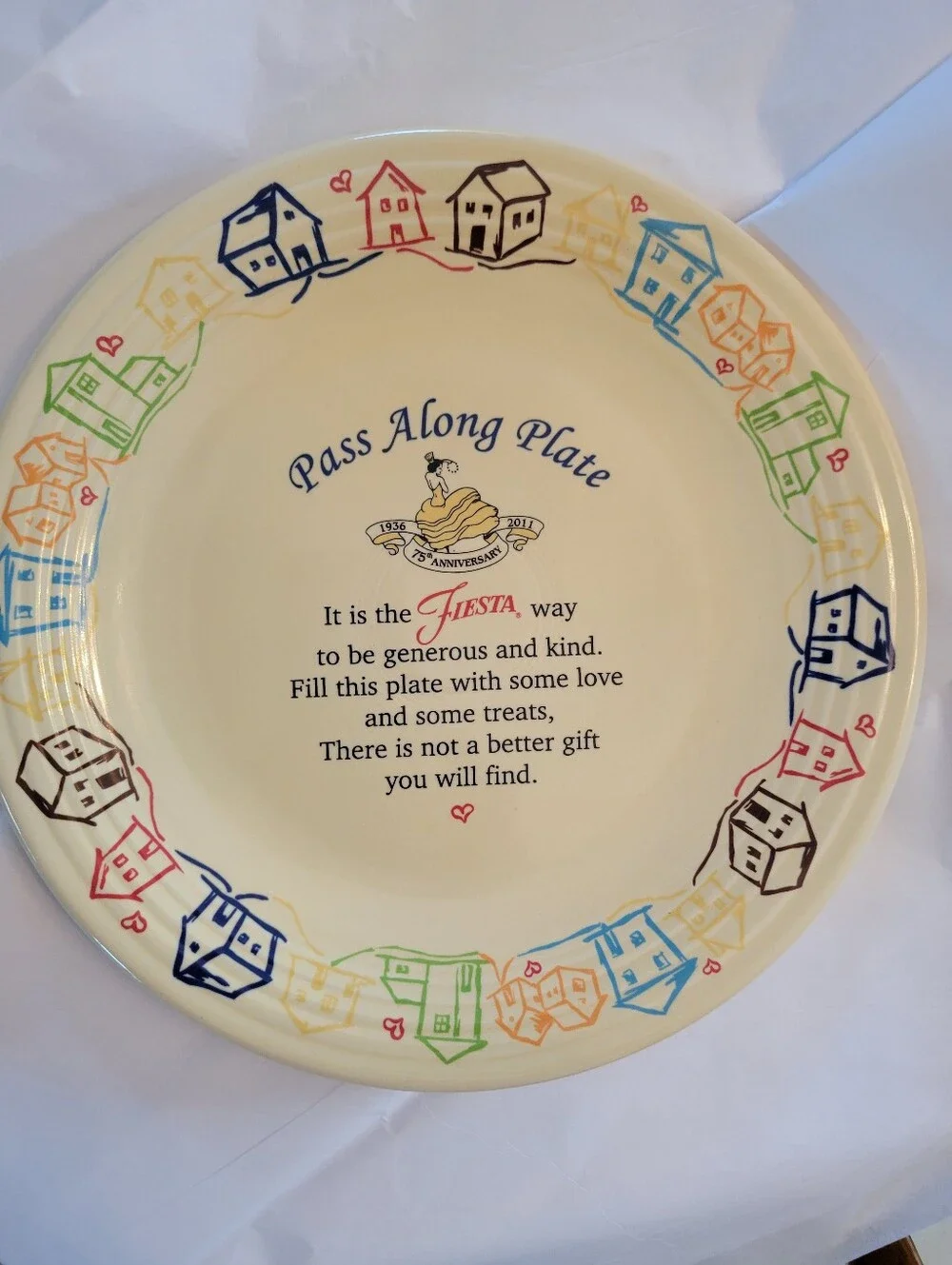 Fiesta Pass Along Plate Ivory 75th Anniversary Multi-Color Houses Dancing Lady